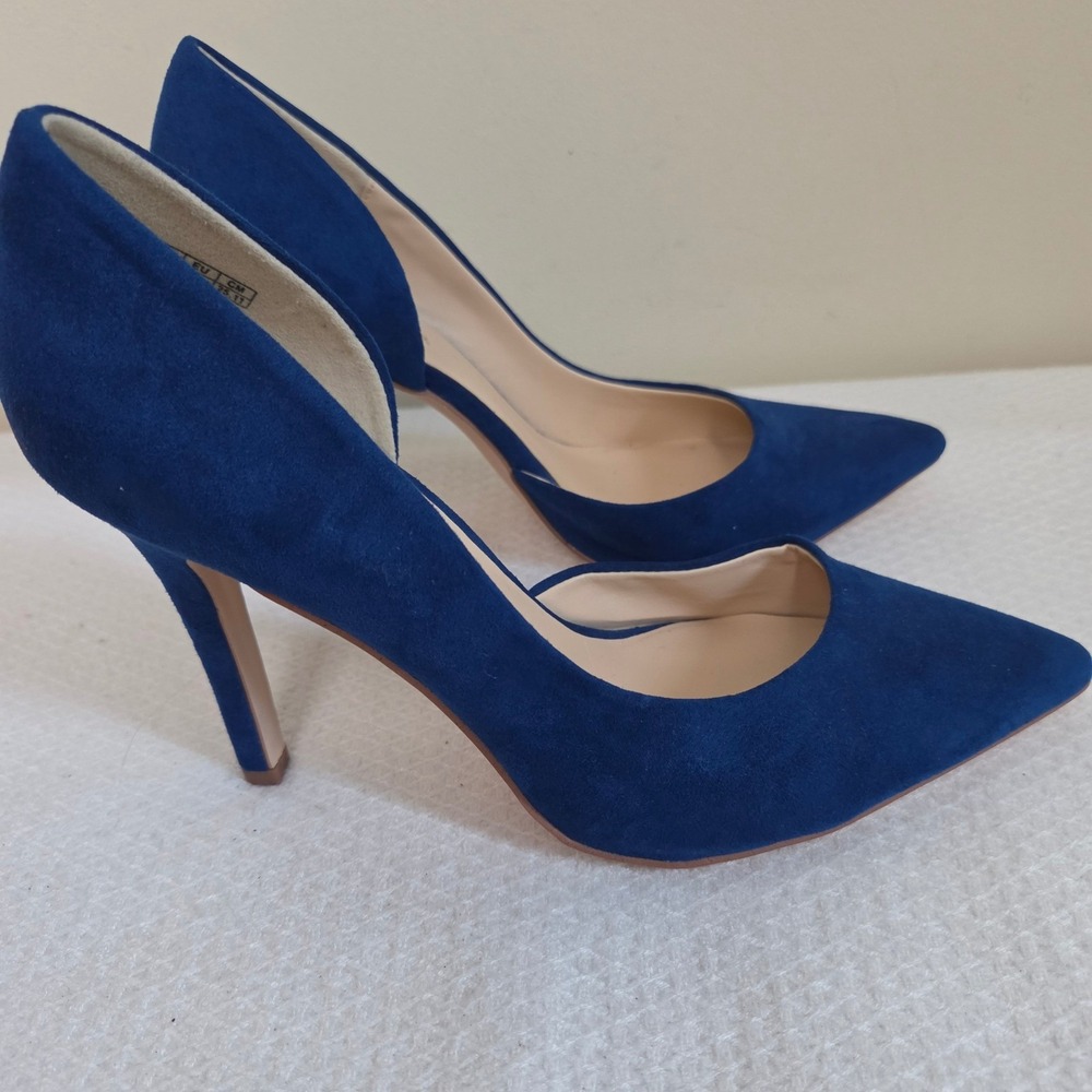 Jenn Ardor Womens Royal Blue Suede DOrsay Pointed Toe Stiletto Pumps 8.5